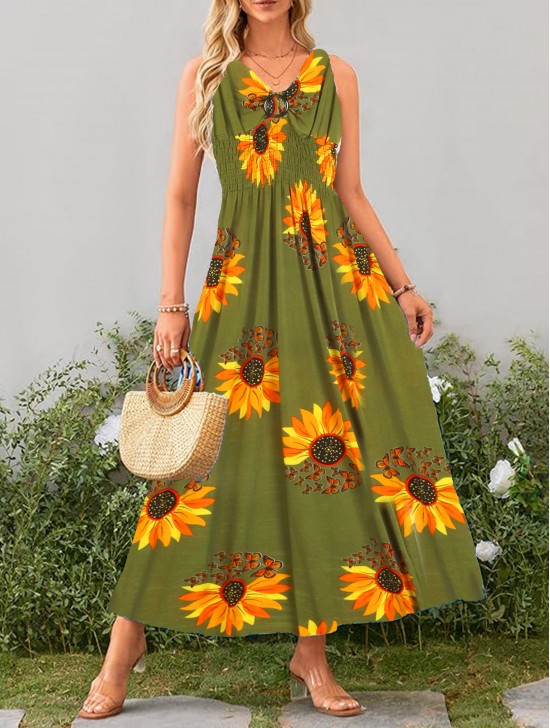 Sunflower V -Neck Sleeveless Summer Dress